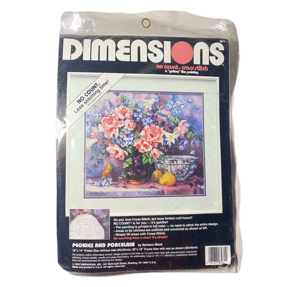 Dimensions No Count Cross Stitch Kit Peonies & Porcelin 16" x 14" New 1992